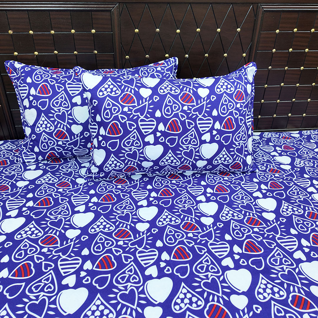 Shukrana Bedding – Blue White Heart Print Microfiber Bedsheet