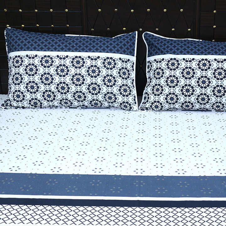 Shukrana Bedding – Navy White Moroccan Tile Pure Cotton T200 Bedsheet
