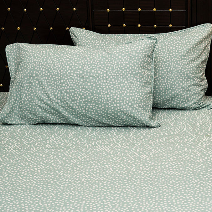 Shukrana Bedding – Mint Green White Dot Pure Cotton T200 Bedsheet