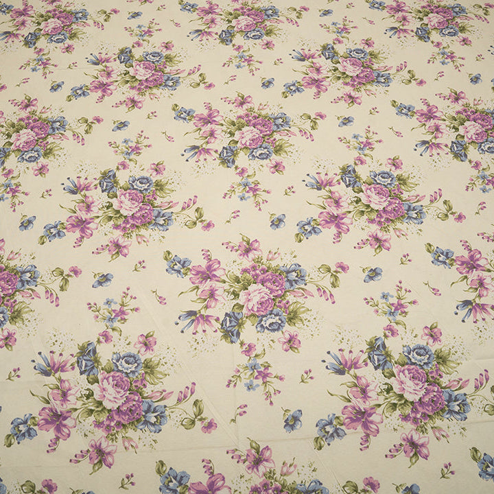 Shukrana Bedding – Cream Pink Purple Floral Pure Cotton T200 Bedsheet