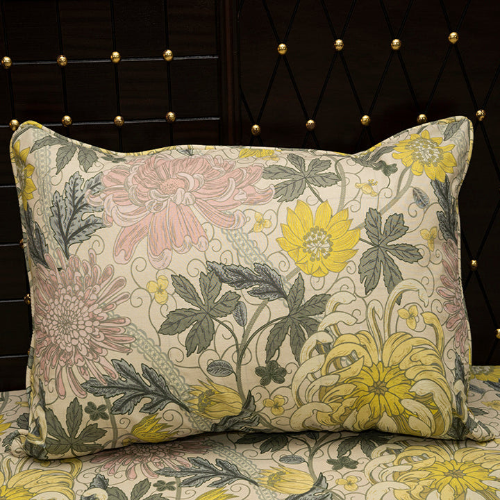 Shukrana Bedding – Pink Yellow Flower Garden Pure Cotton T200 Bedsheet