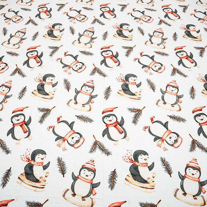 Shukrana Bedding – White Cute Penguin Print Pure Cotton T200 Bedsheet