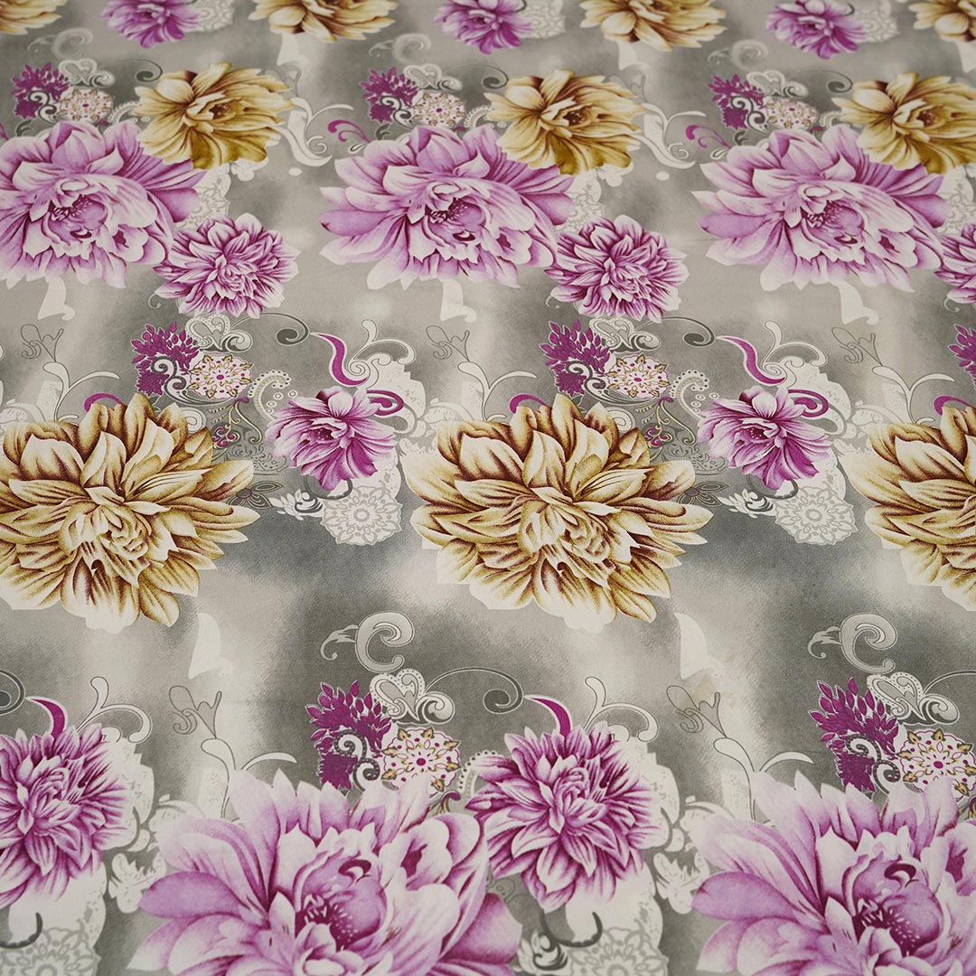 Shukrana Bedding – Grey Pink Peony Flower Pure Cotton T200 Bedsheet