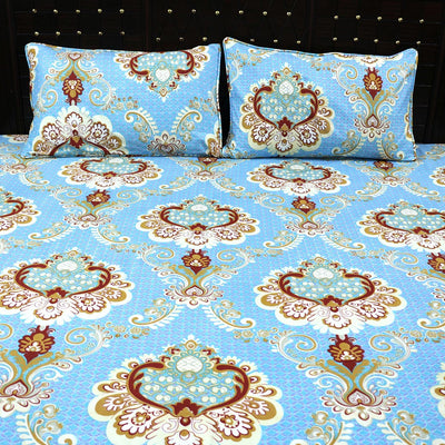 Shukrana Bedding – Sky Blue Flower Design Pure Cotton T200 Bedsheet