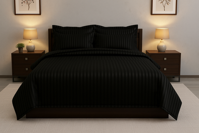 Shukrana Bedding – Black Stripe Satin Comforter Set