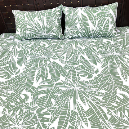 Shukrana Bedding – Sage Green Leaf Print Pure Cotton T200 Bedsheet