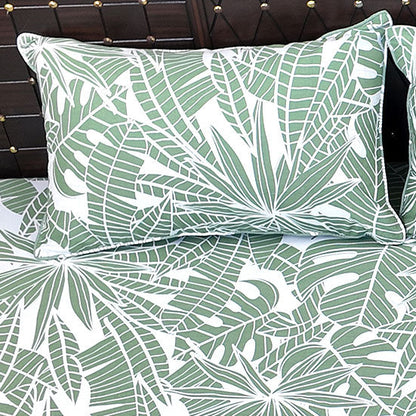 Shukrana Bedding – Sage Green Leaf Print Pure Cotton T200 Bedsheet