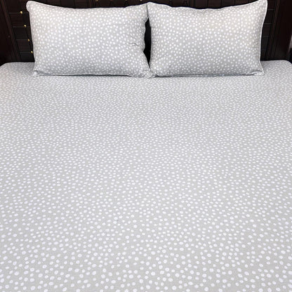 Shukrana Bedding – Light Grey White Dot Scatter Pure Cotton T200 Bedsheet