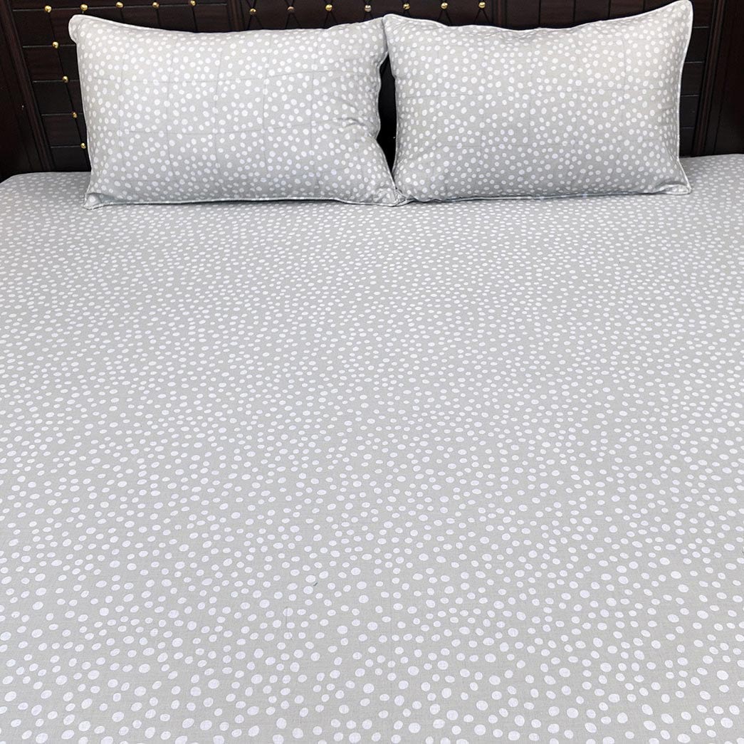 Shukrana Bedding – Light Grey White Dot Scatter Pure Cotton T200 Bedsheet