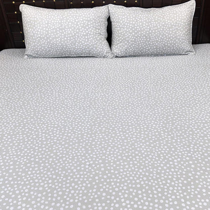 Shukrana Bedding – Light Grey White Dot Scatter Pure Cotton T200 Bedsheet