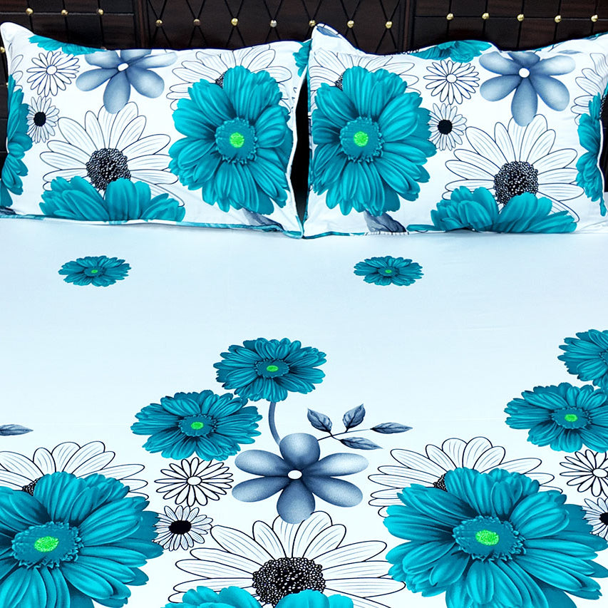 Shukrana Bedding – White Blue Flower Print Microfiber Bedsheet