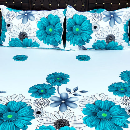 Shukrana Bedding – White Blue Flower Print Microfiber Bedsheet