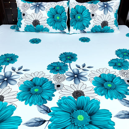 Shukrana Bedding – White Blue Flower Print Microfiber Bedsheet