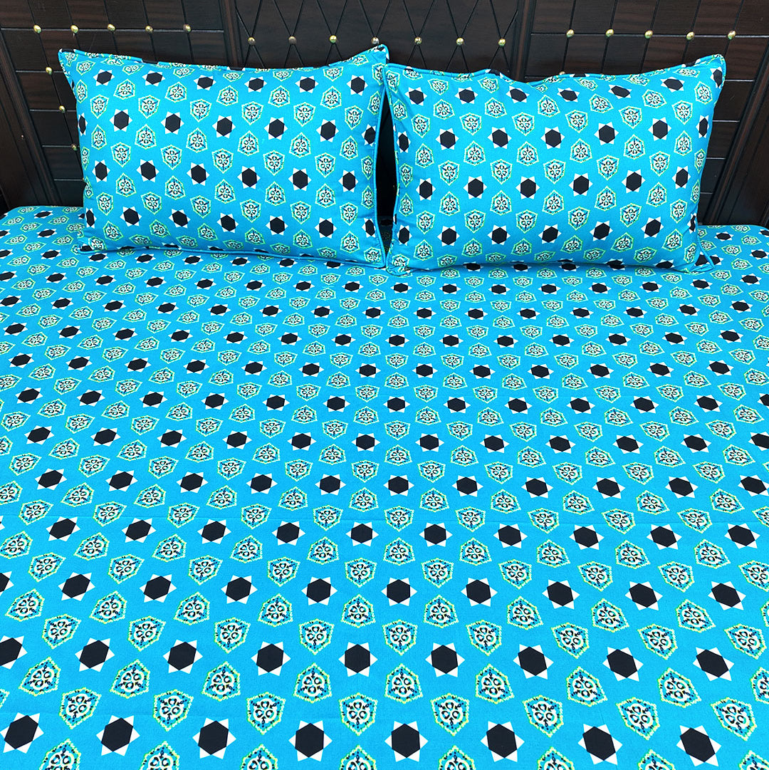 Shukrana Bedding – Sky Blue Black Dot Flower Microfiber Bedsheet
