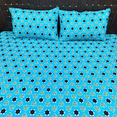 Shukrana Bedding – Sky Blue Black Dot Flower Microfiber Bedsheet