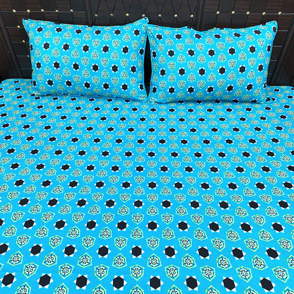 Shukrana Bedding – Sky Blue Black Dot Flower Microfiber Bedsheet