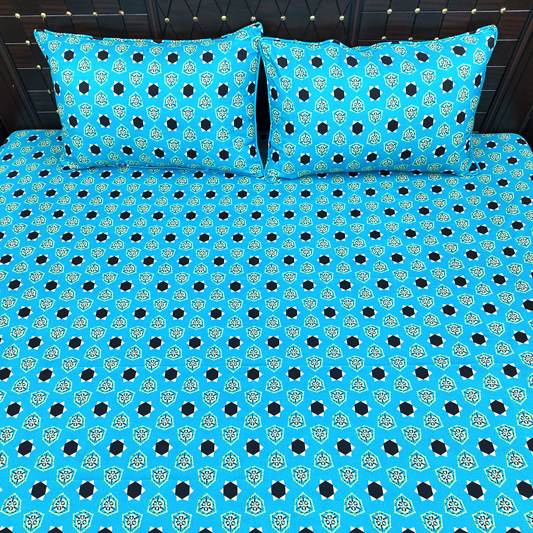 Shukrana Bedding – Sky Blue Black Dot Flower Microfiber Bedsheet