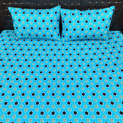 Shukrana Bedding – Sky Blue Black Dot Flower Microfiber Bedsheet