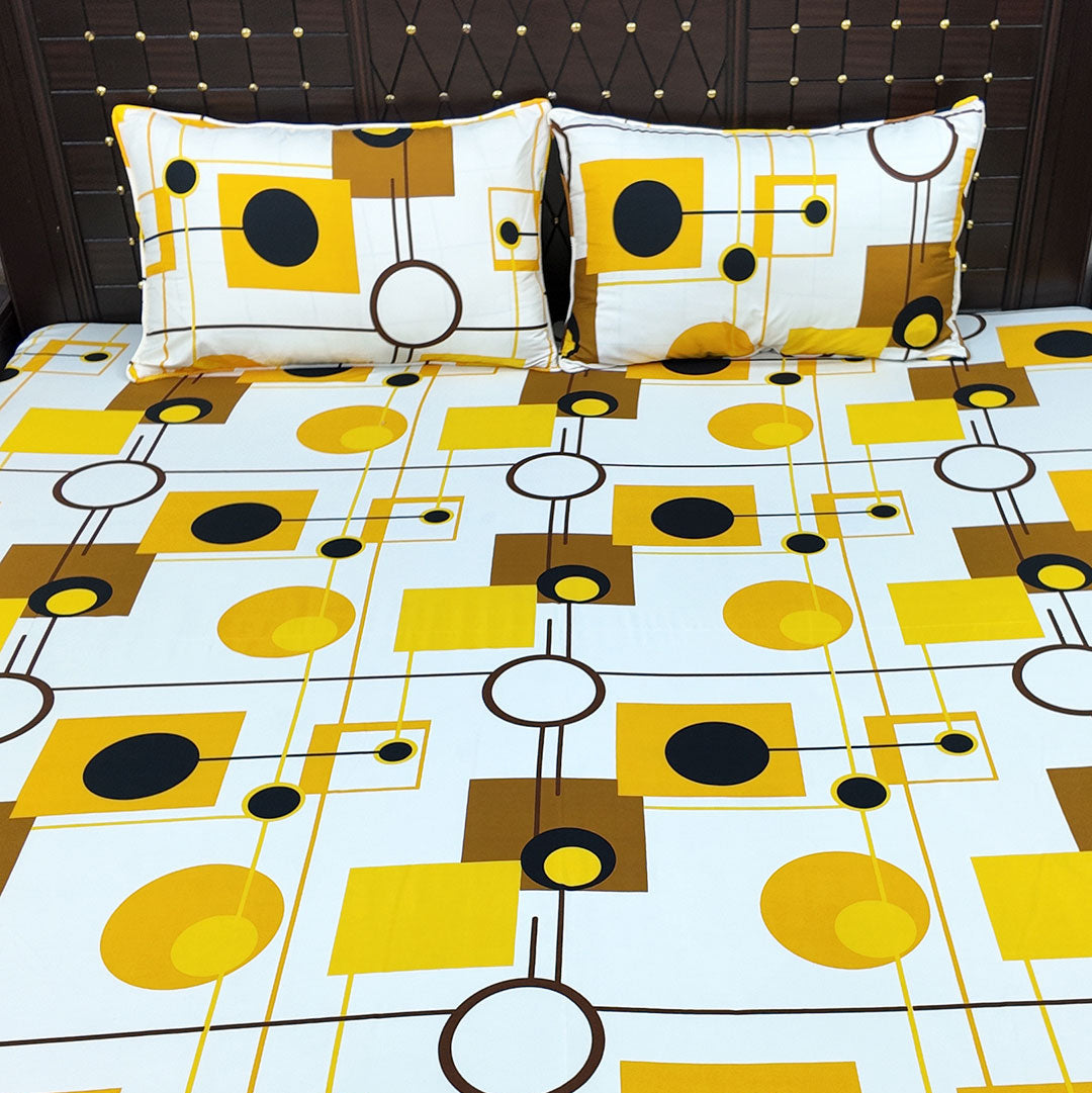 Shukrana Bedding – White Yellow Black Circle Microfiber Bedsheet