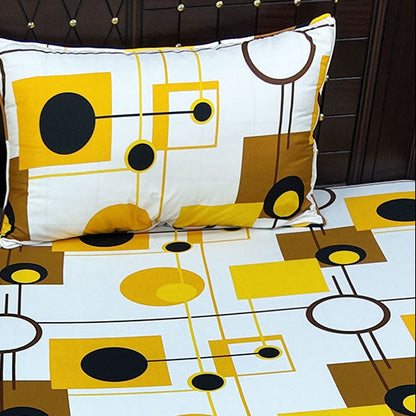 Shukrana Bedding – White Yellow Black Circle Microfiber Bedsheet