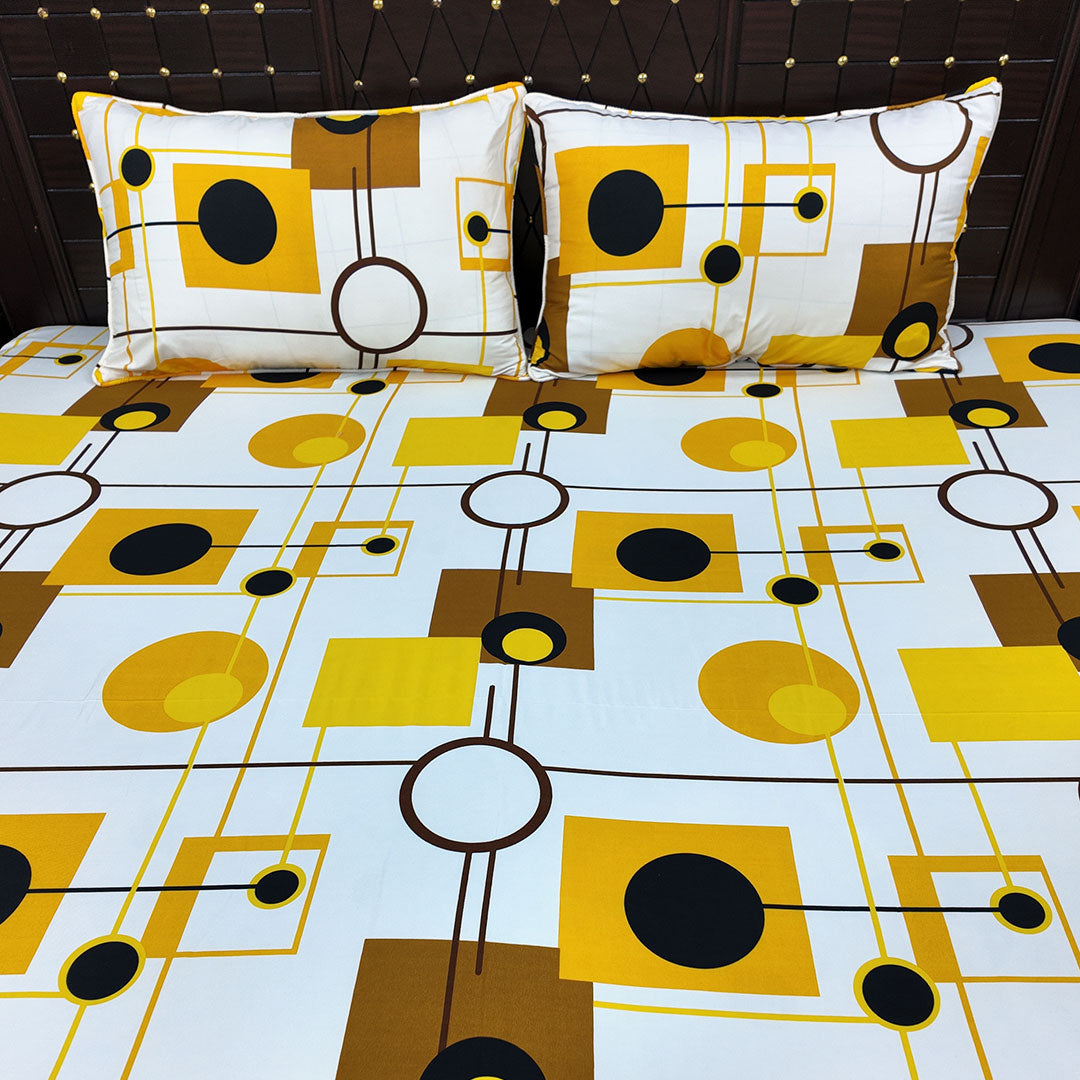 Shukrana Bedding – White Yellow Black Circle Microfiber Bedsheet