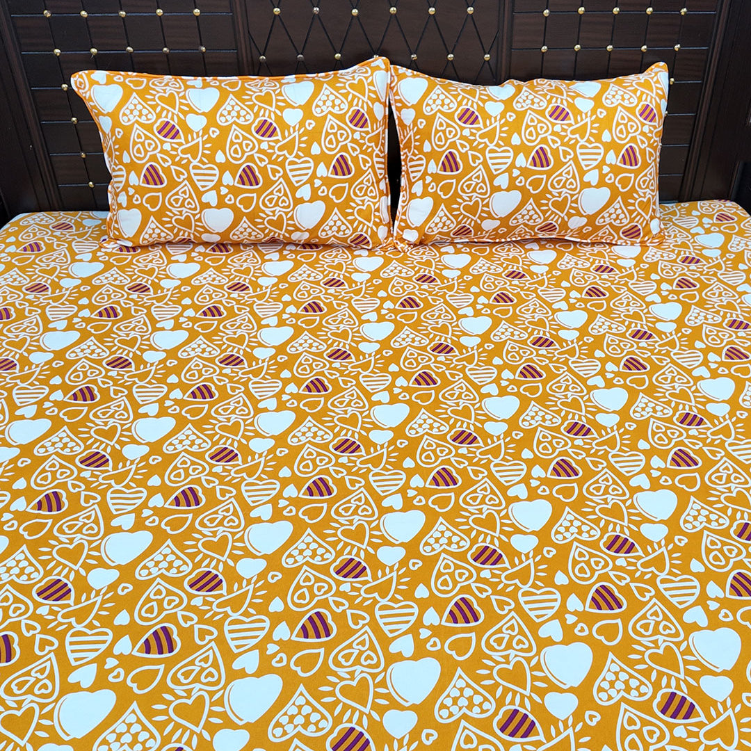 Shukrana Bedding – Orange Yellow Heart Print Microfiber Bedsheet