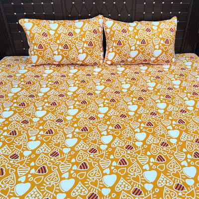 Shukrana Bedding – Orange Yellow Heart Print Microfiber Bedsheet