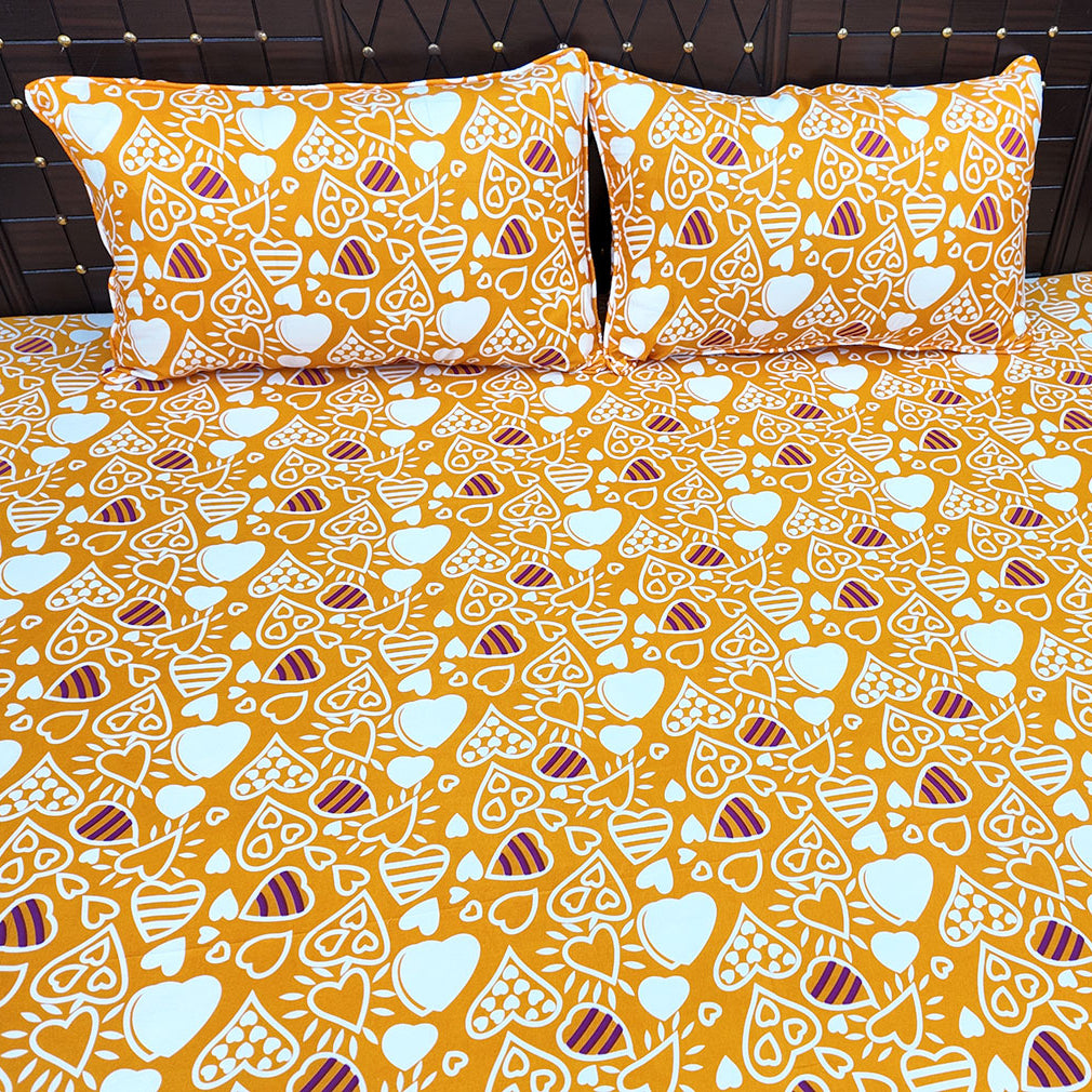 Shukrana Bedding – Orange Yellow Heart Print Microfiber Bedsheet