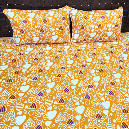 Shukrana Bedding – Orange Yellow Heart Print Microfiber Bedsheet