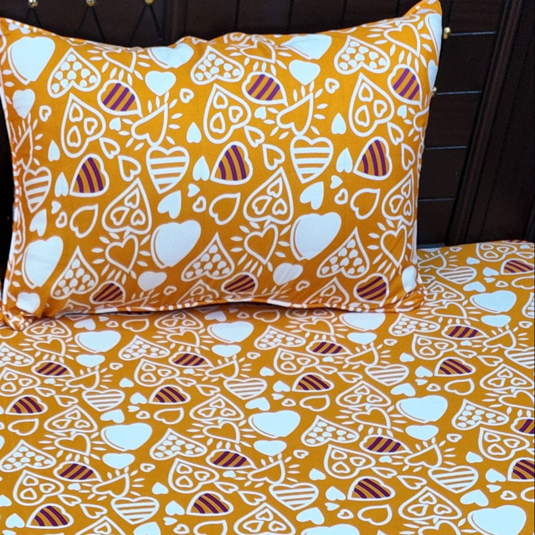 Shukrana Bedding – Orange Yellow Heart Print Microfiber Bedsheet