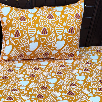 Shukrana Bedding – Orange Yellow Heart Print Microfiber Bedsheet