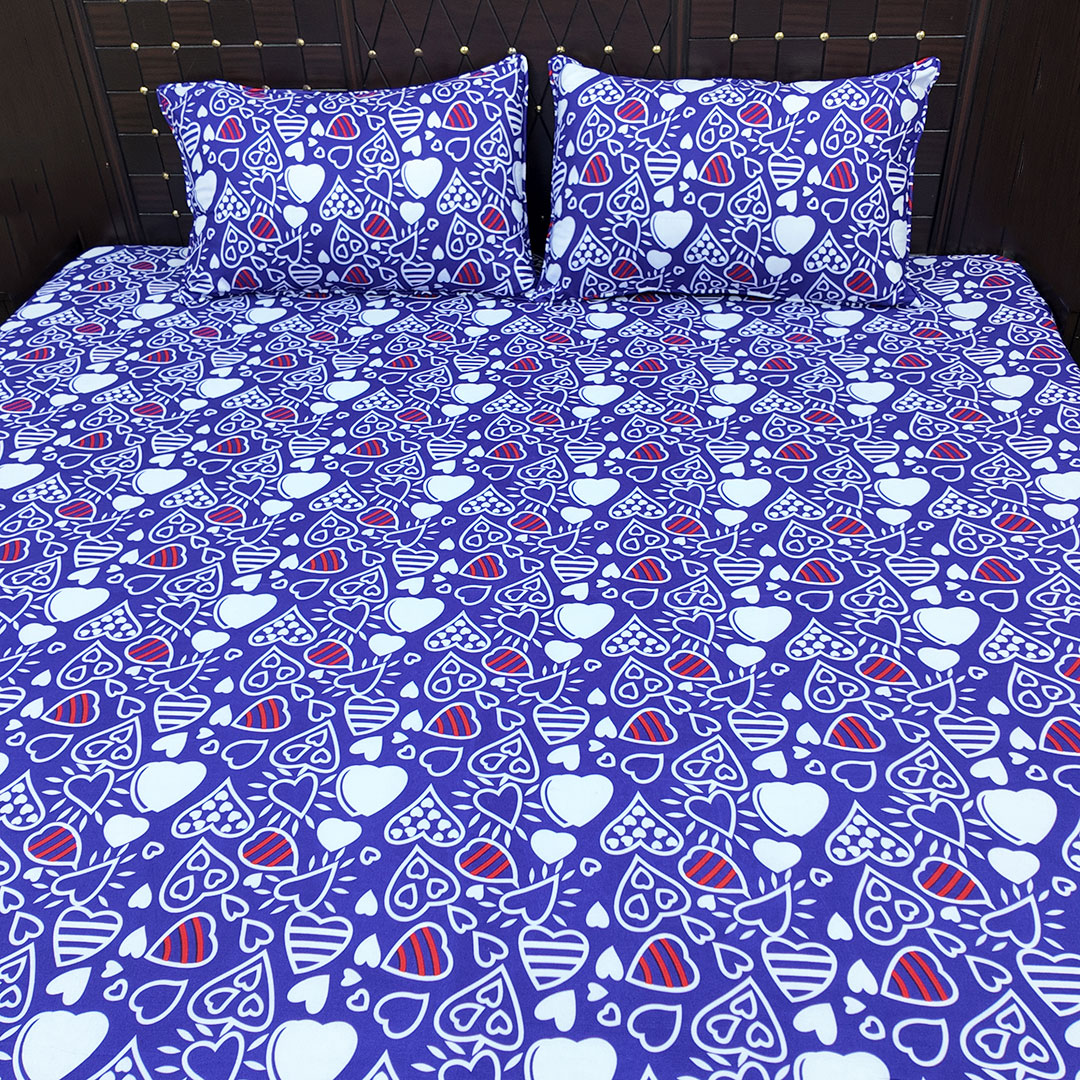 Shukrana Bedding – Blue White Heart Print Microfiber Bedsheet