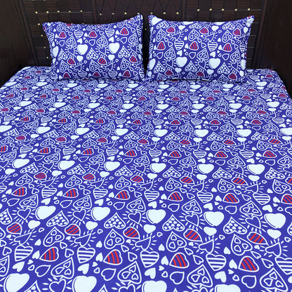 Shukrana Bedding – Blue White Heart Print Microfiber Bedsheet