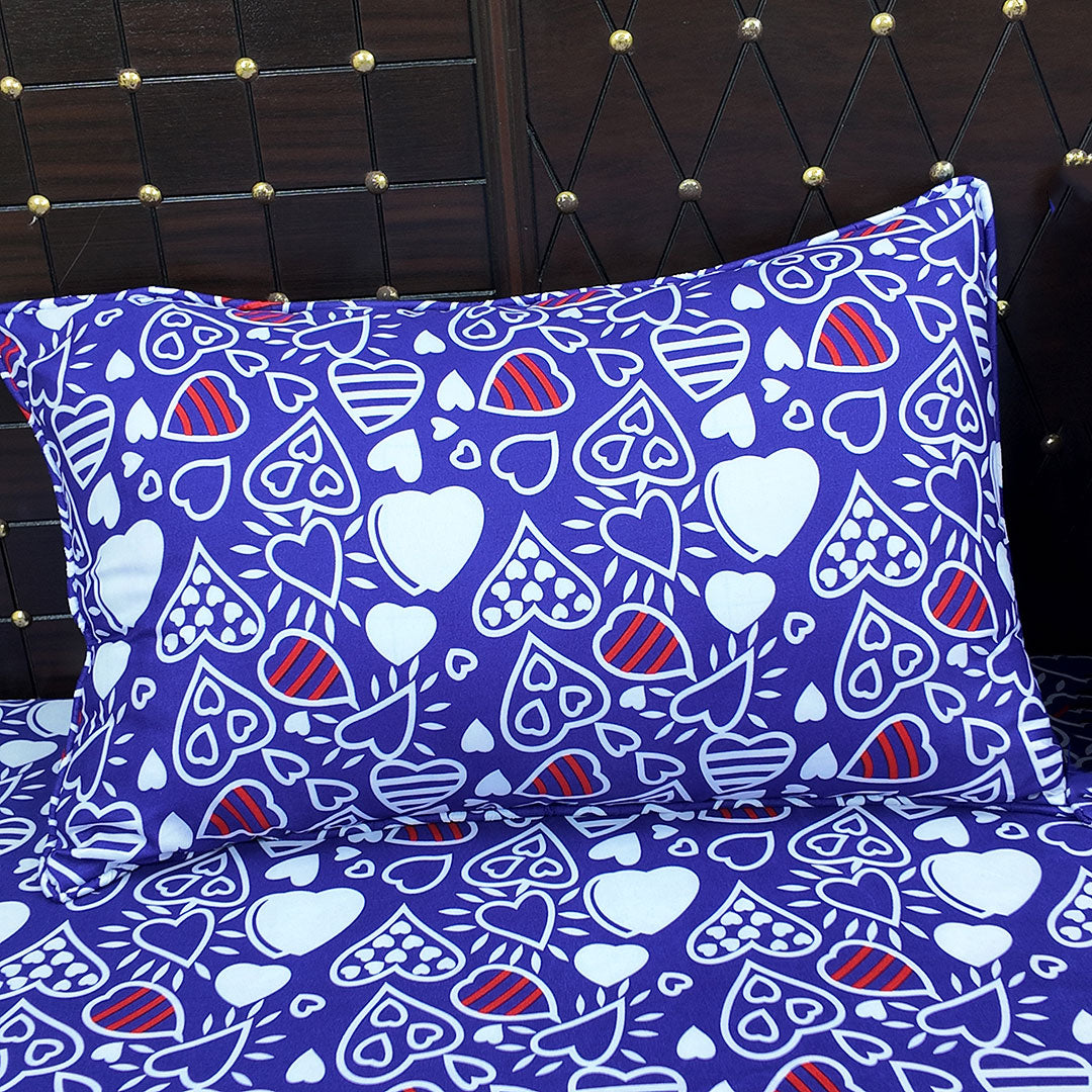 Shukrana Bedding – Blue White Heart Print Microfiber Bedsheet