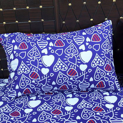 Shukrana Bedding – Blue White Heart Print Microfiber Bedsheet