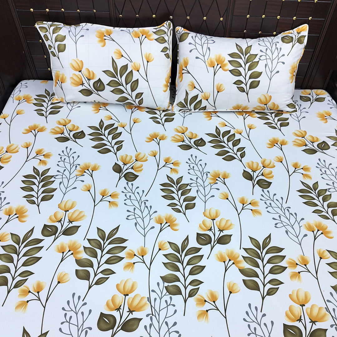 Shukrana Bedding – White Yellow Flower Stem Microfiber Bedsheet