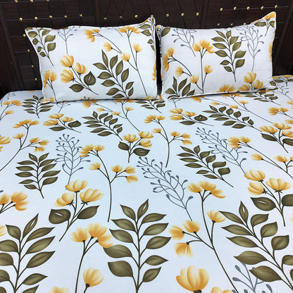 Shukrana Bedding – White Yellow Flower Stem Microfiber Bedsheet