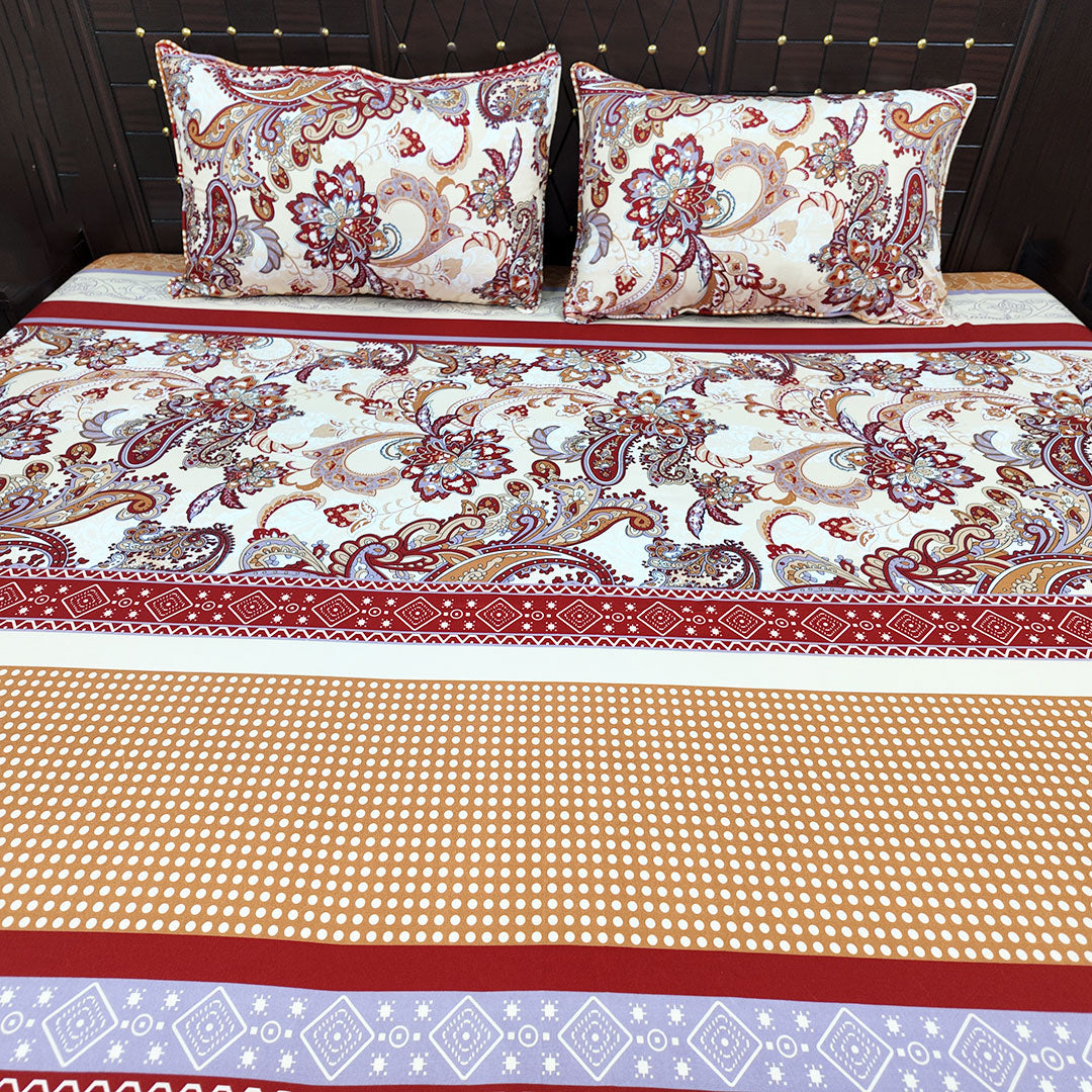 Shukrana Bedding – White Red Paisley Border Microfiber Bedsheet