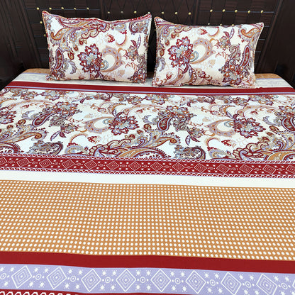 Shukrana Bedding – White Red Paisley Border Microfiber Bedsheet