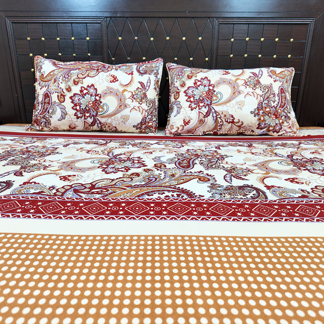 Shukrana Bedding – White Red Paisley Border Microfiber Bedsheet