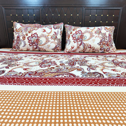 Shukrana Bedding – White Red Paisley Border Microfiber Bedsheet
