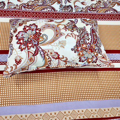 Shukrana Bedding – White Red Paisley Border Microfiber Bedsheet