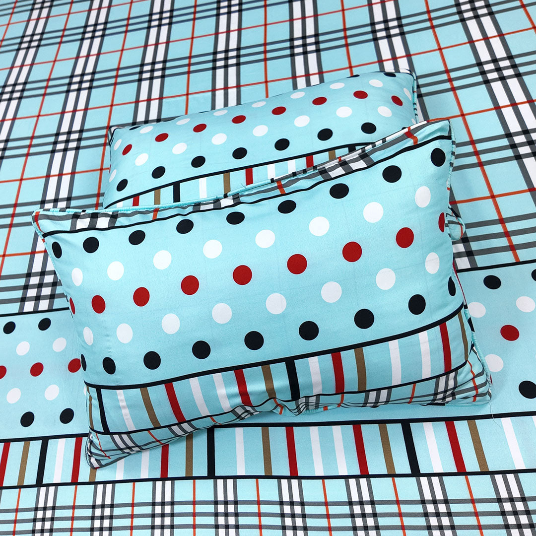 Shukrana Bedding – Sky Blue Check Polka Dot Microfiber Bedsheet