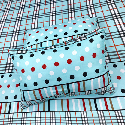 Shukrana Bedding – Sky Blue Check Polka Dot Microfiber Bedsheet