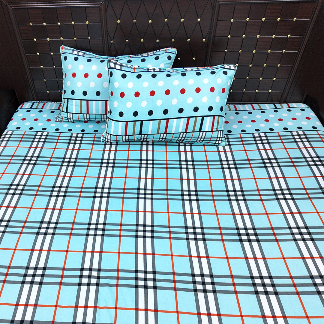 Shukrana Bedding – Sky Blue Check Polka Dot Microfiber Bedsheet