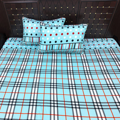 Shukrana Bedding – Sky Blue Check Polka Dot Microfiber Bedsheet