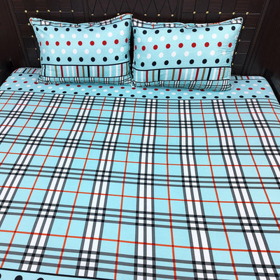Shukrana Bedding – Sky Blue Check Polka Dot Microfiber Bedsheet