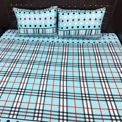 Shukrana Bedding – Sky Blue Check Polka Dot Microfiber Bedsheet