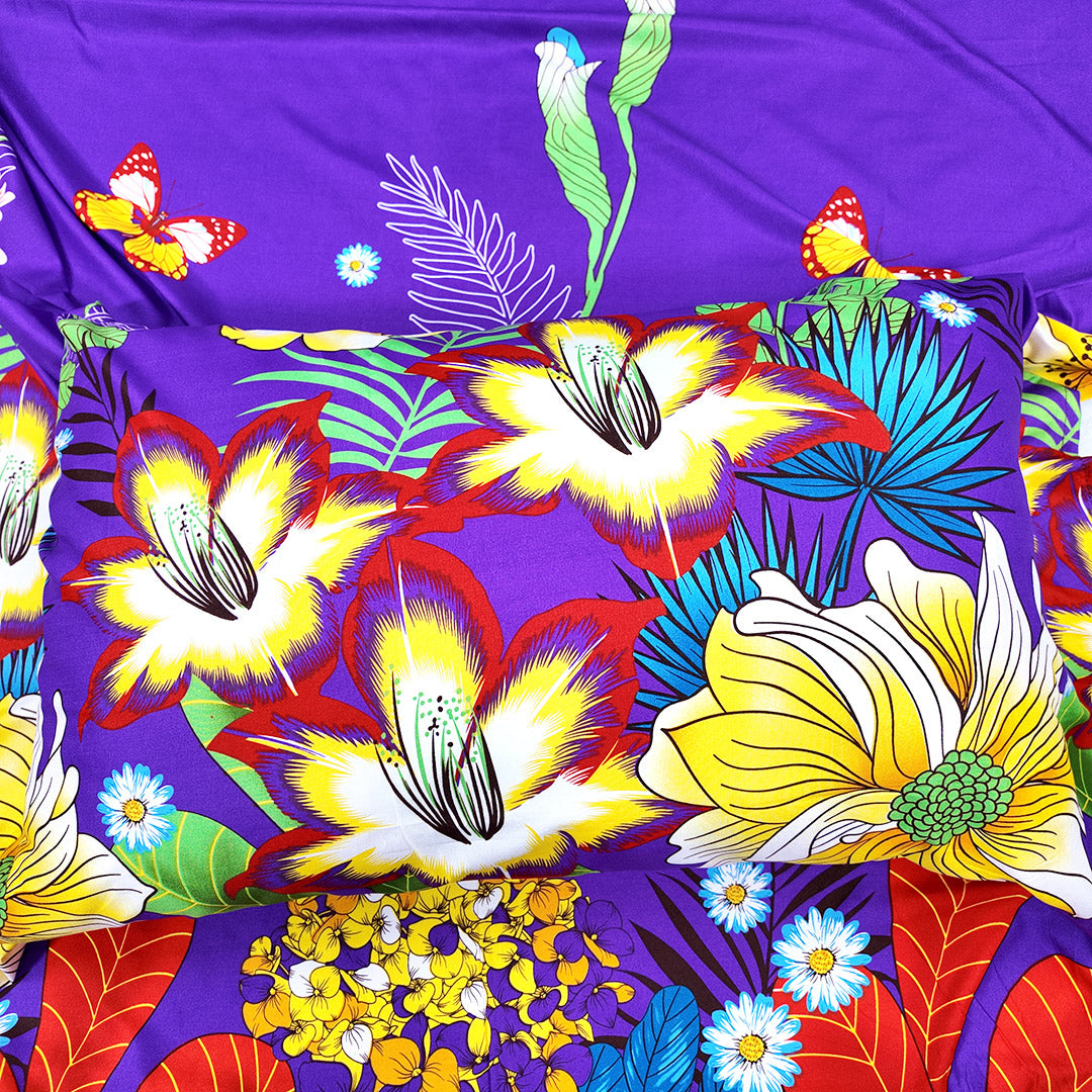 Shukrana Bedding – Purple Yellow Tropical Flower Microfiber Bedsheet