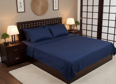 Shukrana Bedding – Navy Blue Stripe Satin Comforter Set